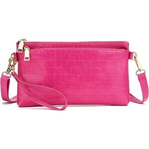 ⚡Women's Lightweight Pink Triple Zip Vegan Leather Clutch Wristlet Bag